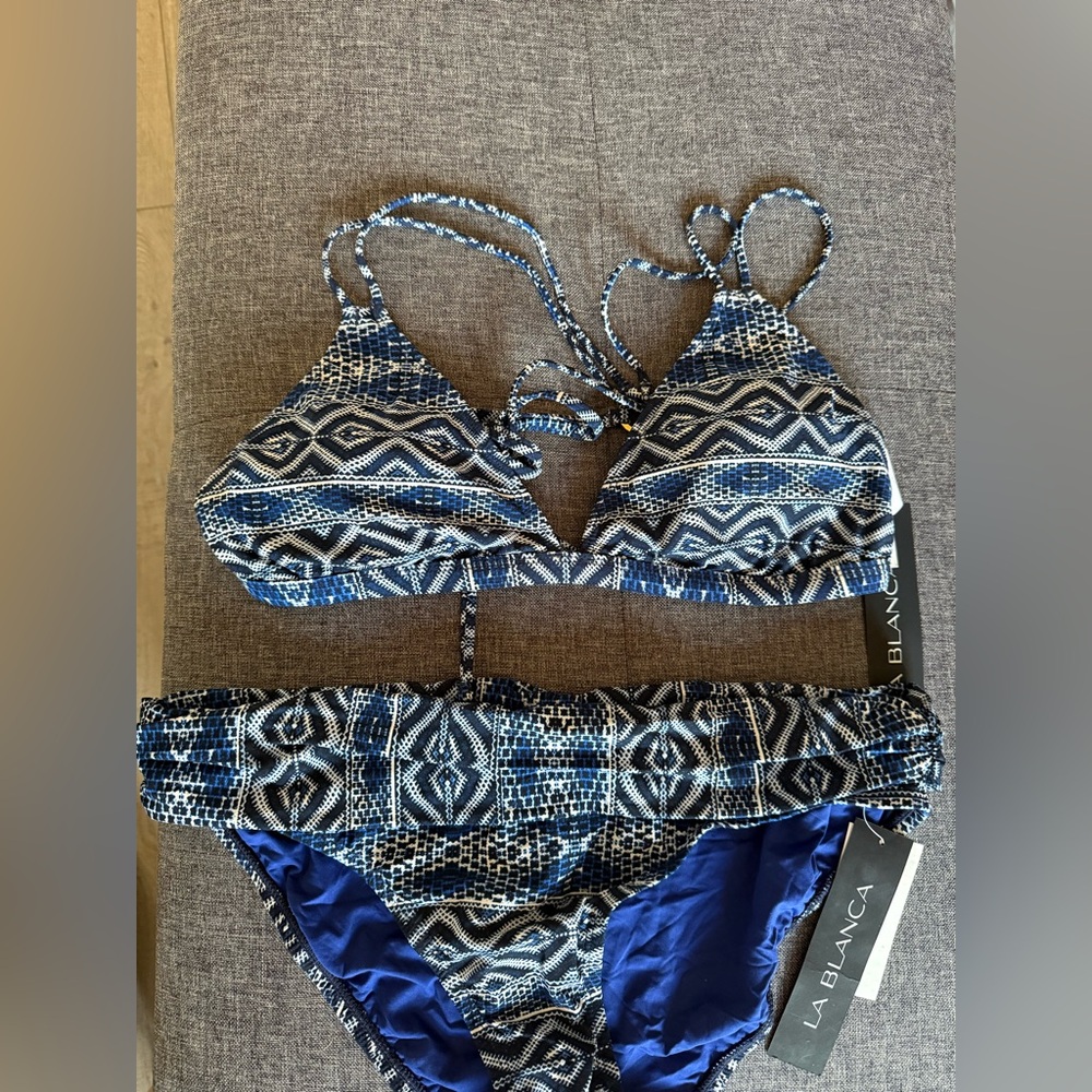 La Blanca, Blue and White bikini, Size 10